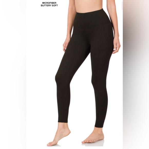 ZENANA SIDE POCKET BRUSHED MICROFIBER FULL LENGTH LEGGINGS - Picture 1 of 2
